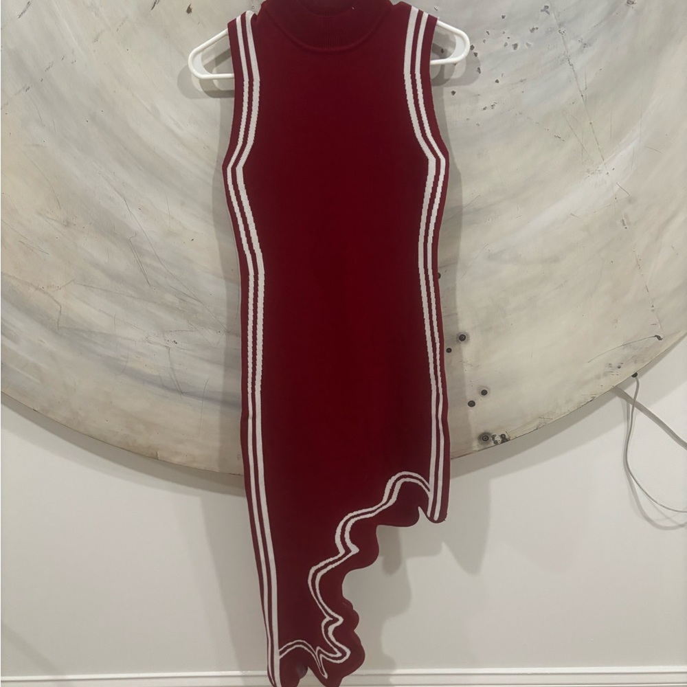 Elegant Red Sleeveless Dress with White Accents